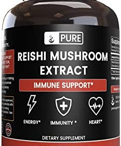 Reishi Mushroom Extract (365 Capsules) 100% Pure & Natural Immune Support, Non-GMO