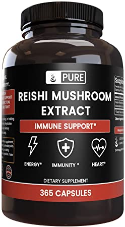 Reishi Mushroom Extract (365 Capsules) 100% Pure & Natural Immune Support, Non-GMO